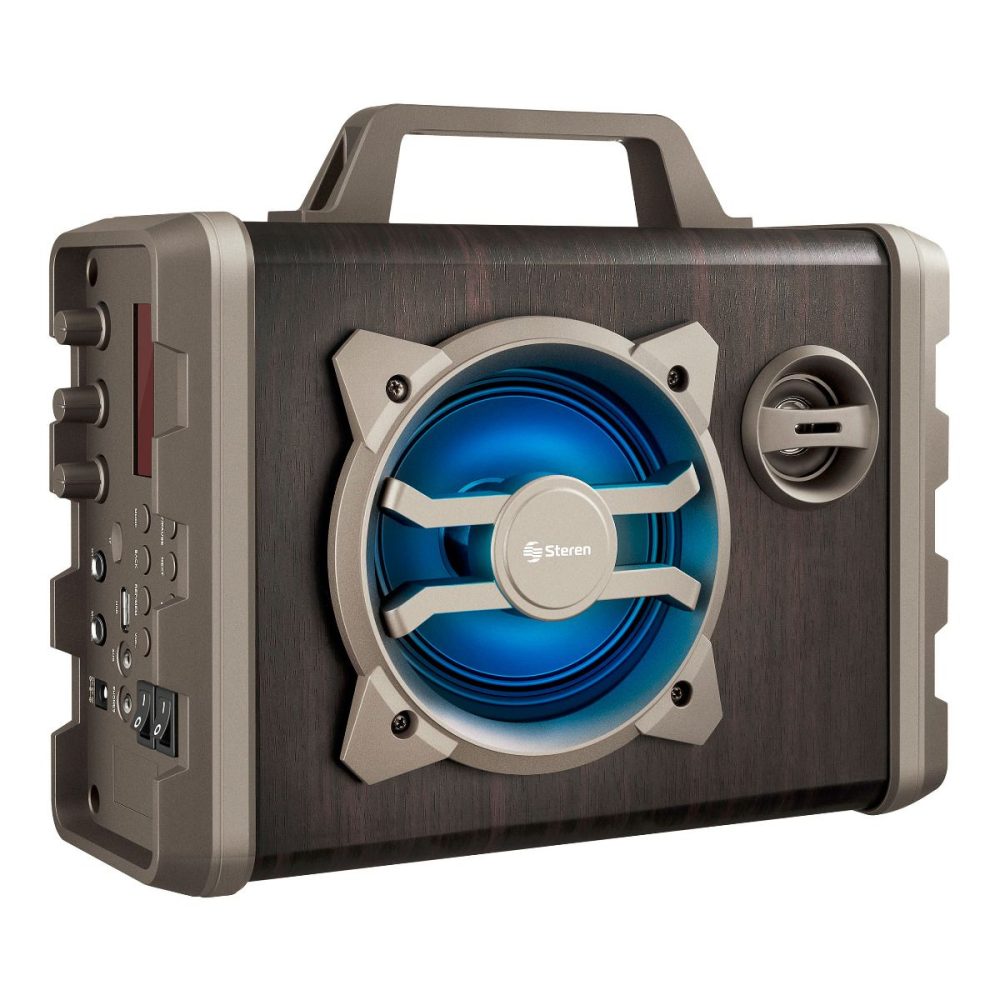 Amplificador Bluetooth portátil Steren AMP-022BT 350W con altavoz y USB.